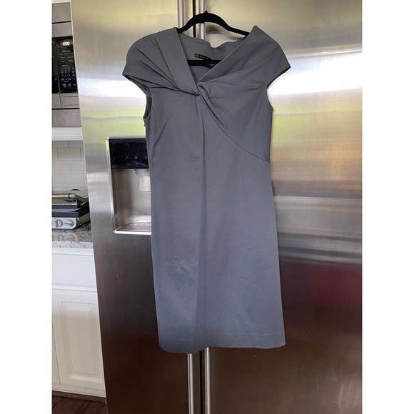 Helmet Lang Gray Twist Neck Ribbed Dress Large NWT - Picture 4 of 13